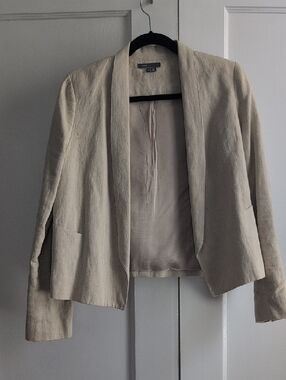 Vince Linen-Blend Open-Front Blazer in Cream